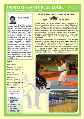 God. 1 (2010), br. 2 : Informativni bilten Karate kluba Lošinj