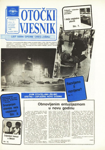 Otočki vjesnik, br. 73 .God.10, br. 73 (1988) : list SSRN općine Cres-Lošinj