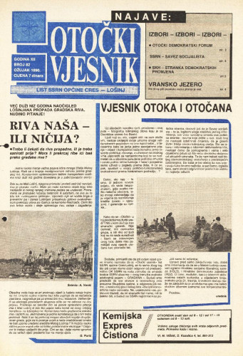 Otočki vjesnik, br. 82 .God.12, br. 82 (1990) : list SSRN općine Cres-Lošinj