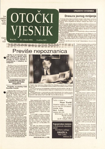 Otočki vjesnik, br. 95[!] .God.14, br. 95[!] (1992) : list građana općine Cres-Lošinj