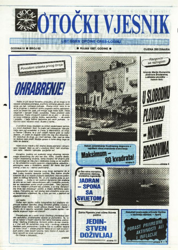 Otočki vjesnik, br. 62 .God.9, br. 62 (1987) : list SSRN općine Cres-Lošinj