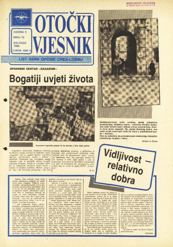 Otočki vjesnik, br. 72 .God.10, br. 72 (1988) : list SSRN općine Cres-Lošinj