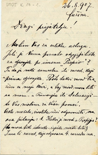Pismo dr. Hranilovića (1907.)