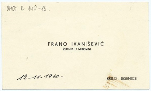 Posjetnica Frana Ivaniševića (1940.) / Ivanišević, Frano