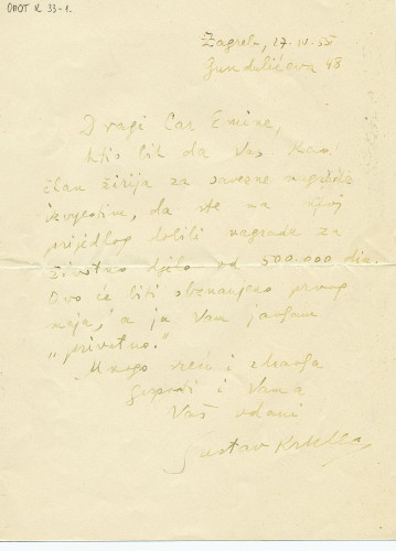 Pismo Gustava Krkleca