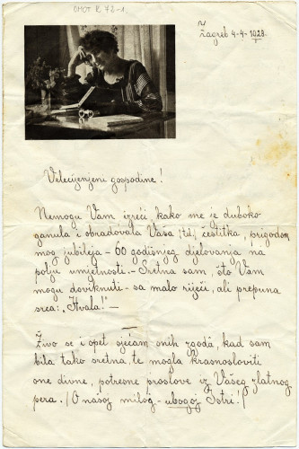 Pismo Marije Ružičke Strozzi (travanj 1928.)
