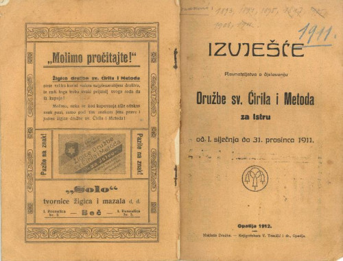 "Izvješće ravnateljstva o djelovanju Družbe sv. Ćirila i Metoda za Istru od 1. siječnja do 31. prosinca 1911."