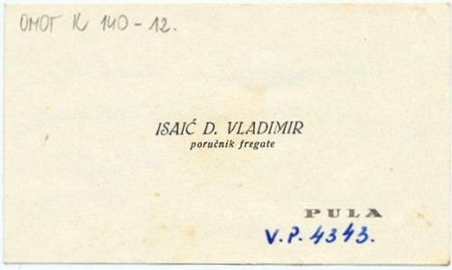 Posjetnica Vladimira Isaića (1961.) / Isaić, Vladimir