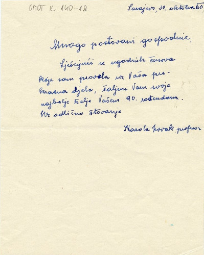 Pismo Karole Novak (1960.) / Novak, Karola