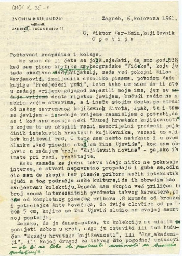 Pismo Zvonimira Kulundžića