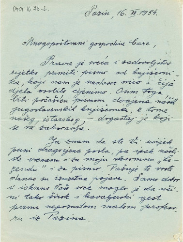 Pismo Tugomila Ujčića (1954.) / Ujčić, Tugomil