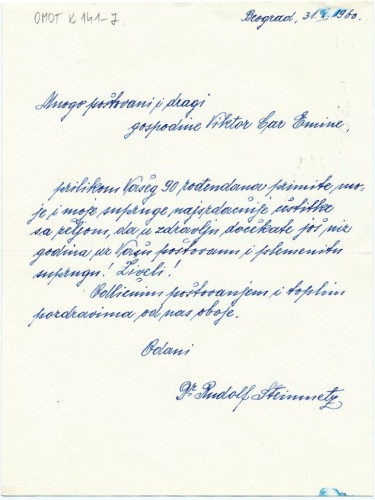 Pismo Rudolfa Steinmetza (1960.) / Steinmetz, Rudolf