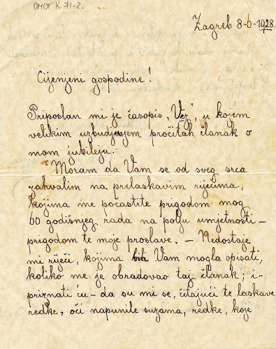 Pismo Marije Ružičke Strozzi (lipanj 1928.) / Strozzi, Marija
