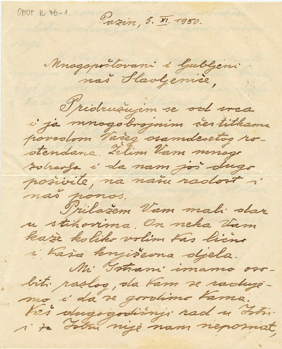 Pismo Tugomila Ujčića (1950.) / Ujčić, Tugomil