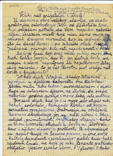 Pismo Franje Glavine (1953.) / Glavina, Franjo