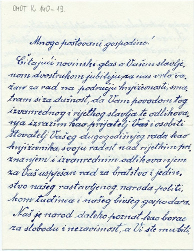 Pismo Viktora Odnikovića (1960.) / Odniković, Viktor