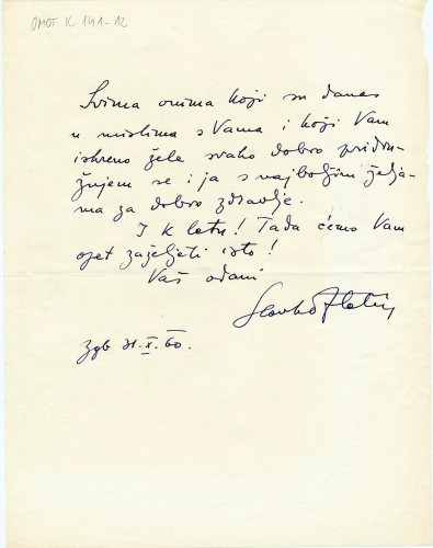 Pismo Slavka Zlatića (1960.) / Zlatić, Slavko
