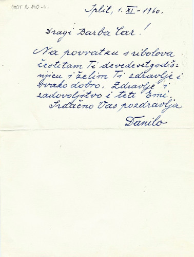 Pismo Danila Čorka (1960.) / Čorak, Danilo