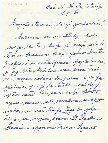 Pismo Zorke Flego-Demarin (1960.) / Flego-Demarin, Zorka
