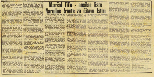 "Maršal Tito - nosilac liste Narodne fronte za čitavu Istru" / Car Emin, Viktor
