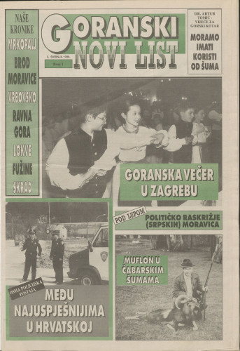 1996, br. 1 : Goranski Novi list
