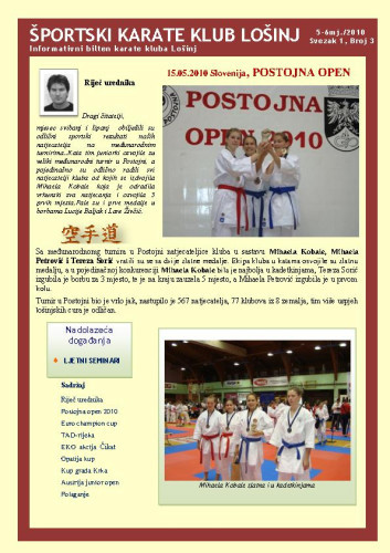 God. 1 (2010), br. 3 : Informativni bilten Karate kluba Lošinj