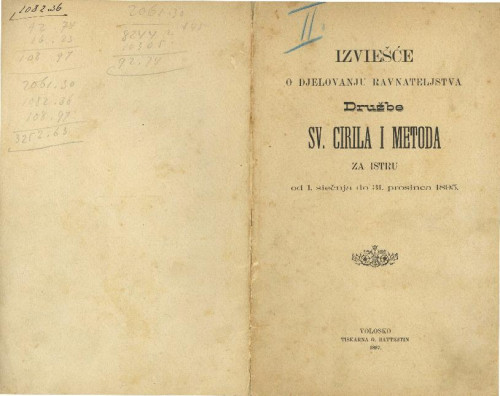 "Izvješće o djelovanju ravnateljstva Družbe sv. Ćirila i Metoda za Istru od 1. siečnja do 31. prosinca 1895."