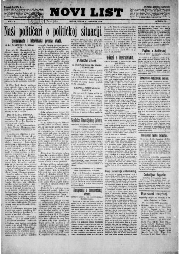 Novi list, god. 3 (1926), br. 1 ; Kazimir Vidas (urednik)
