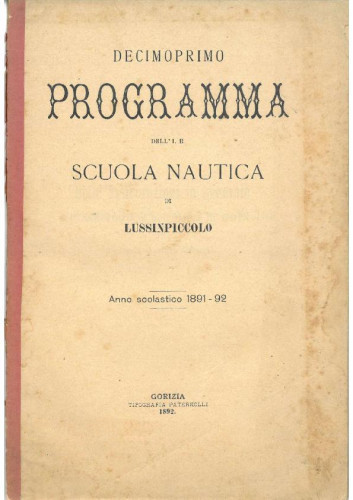God. 1891 - 1892, br. 11 : Programma dell' I.R. Scuola nautica di Lussinpiccolo : anno scolastico 1891-92