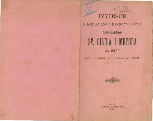"Izvješće o djelovanju ravnateljstva Družbe sv. Ćirila i Metoda za Istru od 1. siečnja do 31. prosinca 1896."